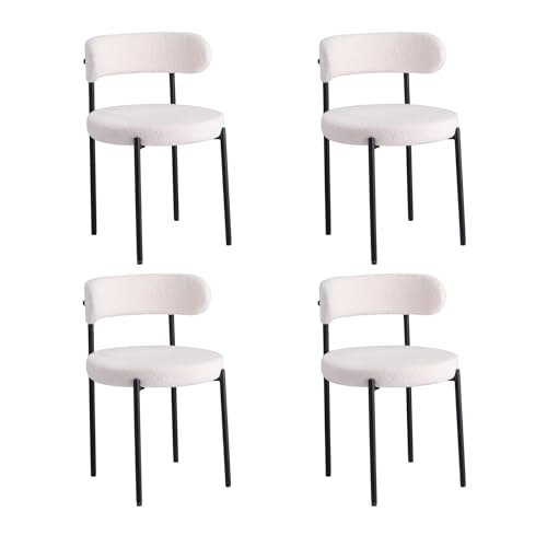 EGOONM 4er Set Mid Century Modern Esszimmerstühle (Teddy-Stoff), Gepolsterte Küchenstühle mit Schwarzen Metallbeinen für Esszimmer, Wohnzimmer, Schlafzimmer, etc. (Weiß) von EGOONM