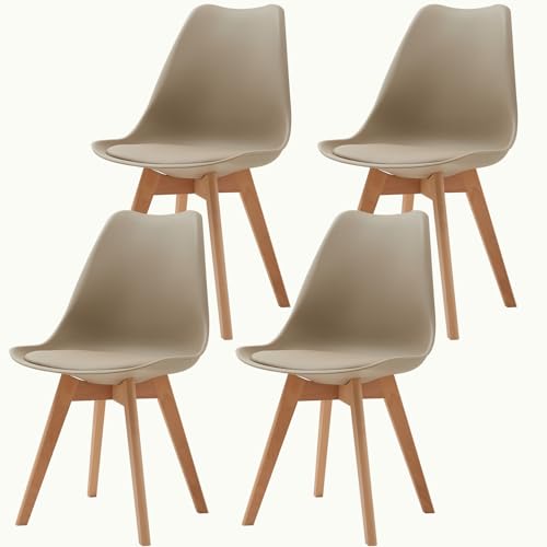 EGOONM 4er Set Gepolsterte Esszimmerstühle, Skandinavisches Design Mit Gepolstertem Sitz, Holzbeine, klassisch (braun) von EGOONM