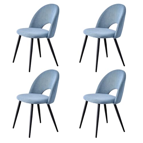 EGOONM 4er Set Moderne Küchenstühle, Gepolsterte Samt-Esszimmerstühle mit Hohler Rückenlehne und Metallfüßen für Esszimmer, Wohnzimmer, Schlafzimmer, Arbeitszimmer, etc. (Blau-Kurzflor) von EGOONM