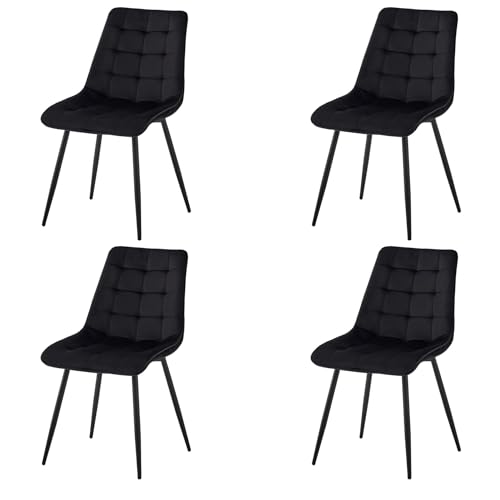 EGOONM 4er Set Moderne Samt Esszimmerstühle gepolsterte Küchenstühle armlose Stühle Metall Lounge Stühle mit Rückenlehnen (Schwarz) von EGOONM