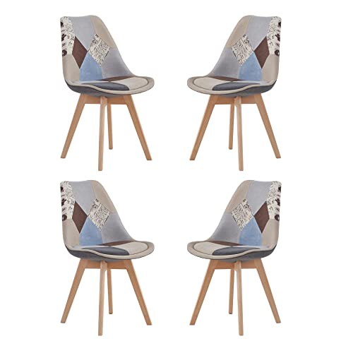 EGOONM 4er Set Skandinavischen Esszimmerstühlen, Gepolstert, Retro-Stühle, für Küche/Bürostuhl mit Beinen aus Massivem Buchenholz (Hellgrau) von EGOONM