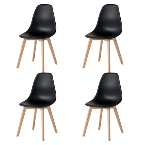 EGOONM 4er Set Skandinavisches Esszimmerstühle, Esstischstühle aus Kunststoff mit Holzbeinen (Schwarz von EGOONM
