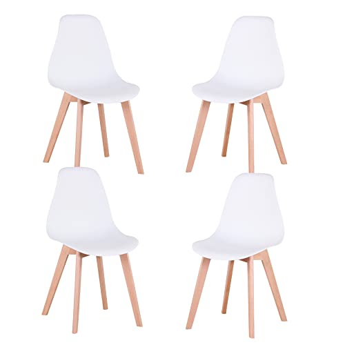 EGOONM 4er Set Skandinavisches Esszimmerstühle, Esstischstühle aus Kunststoff mit Holzbeinen (Weiß von EGOONM