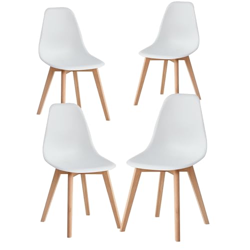 EGOONM 4er Set Skandinavisches Esszimmerstühle, Esstischstühle aus Kunststoff mit Holzbeinen (Weiß von EGOONM