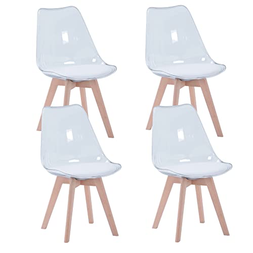 EGOONM 4er Set Transparente Esszimmerstühle mit Sitzkissen aus PU-Leder, Weiß von EGOONM