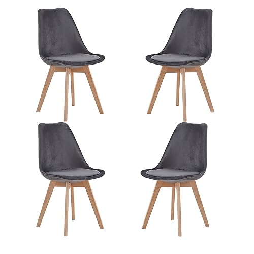 EGOONM 4er Set stühle Esszimmerstühle mit Massivholz Buche Bein, Retro Design Gepolsterter Stuhl Küchenstuhl Holz (Grau) von EGOONM