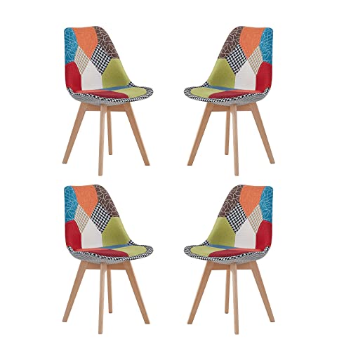 EGOONM 4er Set stühle Esszimmerstühle mit Massivholz Buche Bein, Retro Design Gepolsterter Stuhl Küchenstuhl Holz (Rot) von EGOONM