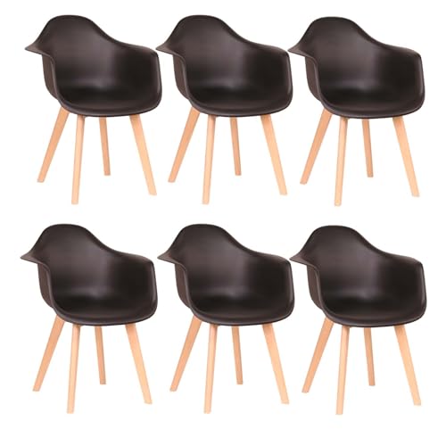 EGOONM 6er Set Esszimmerstühle Armlehne Retro Stuhl Holzbeinen Stuhl im Nordischen (Schwarz) von EGOONM