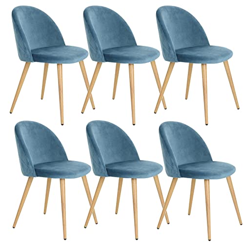 EGOONM 6er Set Esszimmerstühle Küchenstühle Samt Weich Kissen Sitz und Rücken Mit Hölzernen Metallbeinen Küche Stühle (Blau) von EGOONM