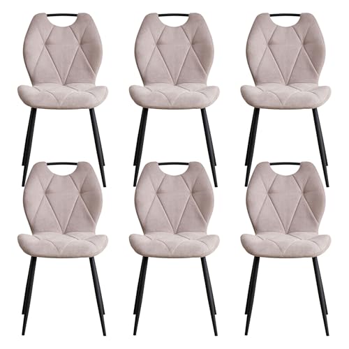 EGOONM 6er Set Esszimmerstühle aus Stoff, Mid-Century Modern Küchenstühle mit Gepolsterter Rückenlehne und Sitzfläche für Küche, Schlafzimmer, Wohnzimmer (Khaki) von EGOONM