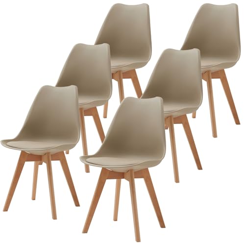 EGOONM 6er Set Gepolsterte Esszimmerstühle, Skandinavisches Design Mit Gepolstertem Sitz, Holzbeine, klassisch (braun) von EGOONM