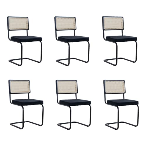 EGOONM 6er Set Modernen Esszimmerstühlen der Mitte des Jahrhunderts, Gepolsterte Küchenstühle mit Rattan-Rückenlehne für Zuhause, Schlafzimmer, Küche, Wohnzimmer (Niederland Samt - Schwarz) von EGOONM