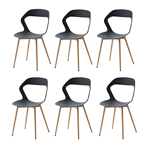 EGOONM 6er Set Modernen Esszimmerstühlen mit Stabilen Metallbeinen, Esszimmerstuhl mit Gebogener Offener Rückenlehne (Schwarz-Originale Füße) von EGOONM