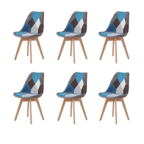 EGOONM 6er Set Skandinavischen Esszimmerstühlen, Gepolstert, Retro-Stühle, für Küche/Bürostuhl mit Beinen aus Massivem Buchenholz (Blau) von EGOONM