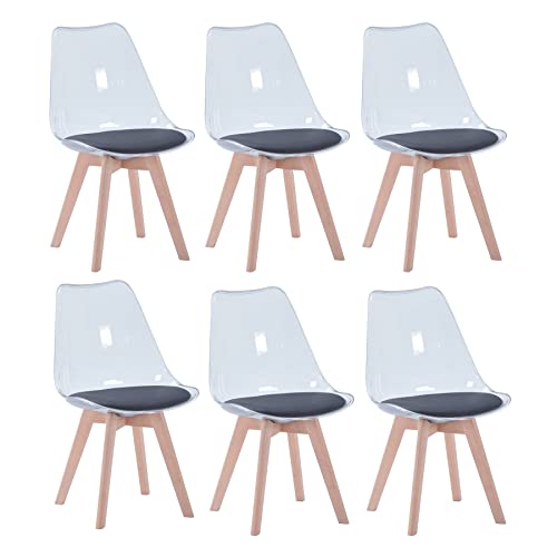 EGOONM 6er Set Transparente Esszimmerstühle mit Sitzkissen aus PU-Leder (Schwarz) von EGOONM