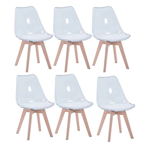 EGOONM 6er Set Transparente Esszimmerstühle mit Sitzkissen aus PU-Leder (Weiß) von EGOONM