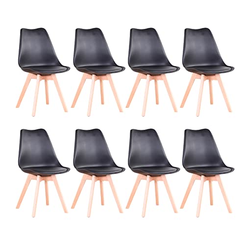 EGOONM 8er Set Esszimmerstühle, Skandinavisch, Retro-Design, Gepolstert, für Küche, Büro, mit Beinen aus Massivem Buchenholz (Schwarz) von EGOONM