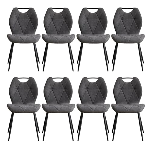EGOONM 8er Set Esszimmerstühle aus Stoff, Mid-Century Modern Küchenstühle mit gepolsterter Rückenlehne und Sitzfläche für Küche, Schlafzimmer, Wohnzimmer (Dunkelgrau) von EGOONM