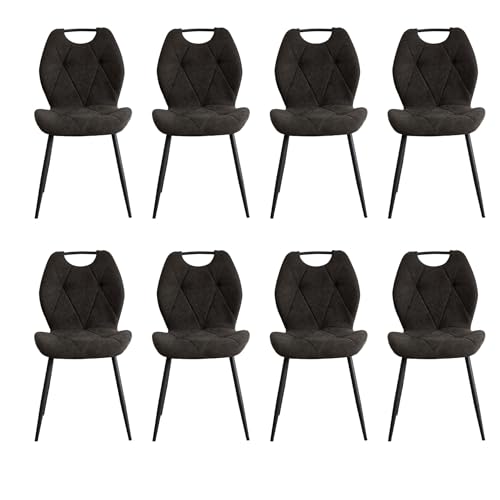 EGOONM 8er Set Esszimmerstühle aus Stoff, Mid-Century Modern Küchenstühle mit gepolsterter Rückenlehne und Sitzfläche für Küche, Schlafzimmer, Wohnzimmer (Schwarz) von EGOONM