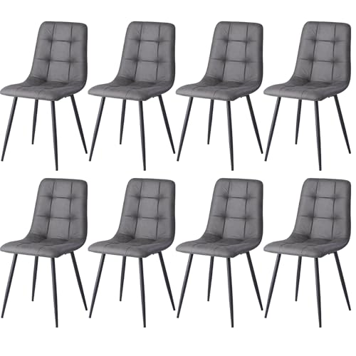 EGOONM 8er Set Esszimmerstuhl aus Technikstoff, Moderne Gepolsterte Küchenstühle mit Metallbeinen für Wohnzimmer, Esszimmer, Schlafzimmer (Dunkelgrau) von EGOONM