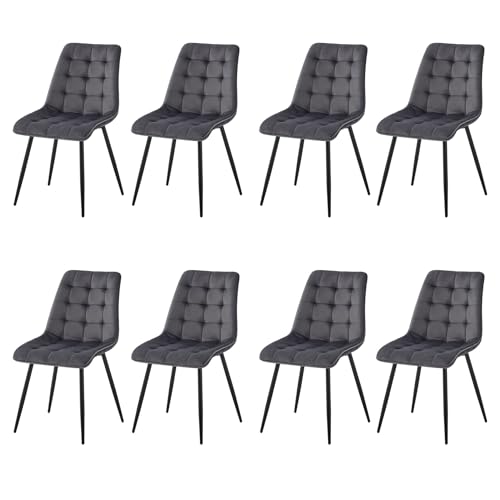 EGOONM 8er Set Moderne Samt Esszimmerstühle gepolsterte Küchenstühle armlose Stühle Metall Lounge Stühle mit Rückenlehnen (Hellgrau) von EGOONM