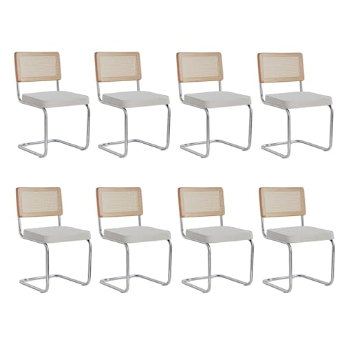 EGOONM 8er Set Modernen Esszimmerstühlen der Mitte des Jahrhunderts, Gepolsterte Küchenstühle mit Rattan-Rückenlehne für Zuhause, Schlafzimmer, Küche, Wohnzimmer (Polar-Weiß) von EGOONM