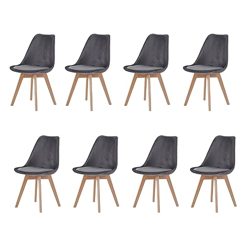 EGOONM 8er Set stühle Esszimmerstühle mit Massivholz Buche Bein, Retro Design Gepolsterter Stuhl Küchenstuhl Holz (Grau) von EGOONM