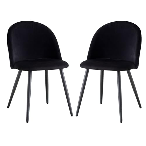 EGOONM Esszimmerstühle Küchenstühle Samt Weich Kissen Sitz und Rücken Mit Hölzernen Metallbeinen Küche Stühle (schwarz, 2er Set) von EGOONM