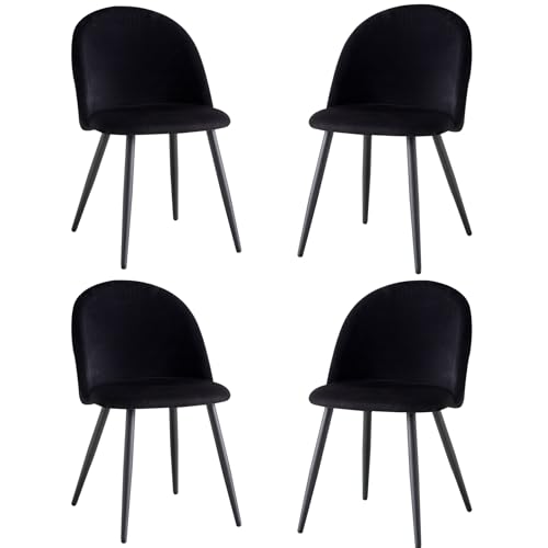 EGOONM Esszimmerstühle Küchenstühle Samt Weich Kissen Sitz und Rücken Mit Hölzernen Metallbeinen Küche Stühle (schwarz, 4er Set) von EGOONM