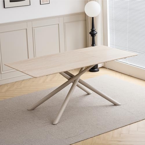 EGOONM Großer rechteckiger Esstisch für 6–8 Personen, Küchentisch mit Metallbeinen und Tischplatte mit Steinmuster, 180 x 90 x 76 cm (Gelb) von EGOONM