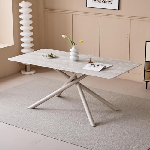 EGOONM Großer rechteckiger Esstisch für 6–8 Personen, Küchentisch mit Metallbeinen und Tischplatte mit Steinmuster, 180 x 90 x 76 cm (Grau) von EGOONM