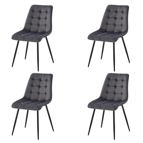 EGOONM 4er Set Moderne Samt Esszimmerstühle gepolsterte Küchenstühle armlose Stühle Metall Lounge Stühle mit Rückenlehnen (Hellgrau) von EGOONM