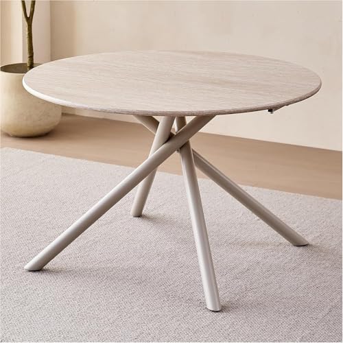 EGOONM Runder Esstisch für 4-6 Personen, Küchentisch mit Metallbeinen und Tischplatte mit Steinmuster, 115 * 115 * 73cm (Hellgelb) von EGOONM