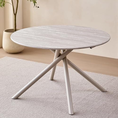 EGOONM Runder Esstisch für 4-6 Personen, Küchentisch mit Metallbeinen und Tischplatte mit Steinmuster, 115 * 115 * 73cm (Hellgrau) von EGOONM