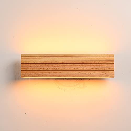 EGSO LED Wandlampe Holz Wandleuchte innen Modern Wandleuchten 32CM 10W 2800K 800LM warmweiß Wandbeleuchtung für Schlafzimmer, Wohnzimmer, Flur Treppen und Korridor Nachtlicht Innenbeleuchtung von EGSO