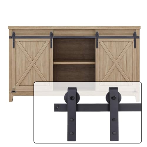 EGTink 150cm/5FT Mini Schiebetürbeschlag Set für Doppeltüren Schränke, Schiebetürsystem mit Laufrollen und Schien für Doppeltüren Schränke, TV-Ständer, Kleiner Kleiderschrank von EGTink