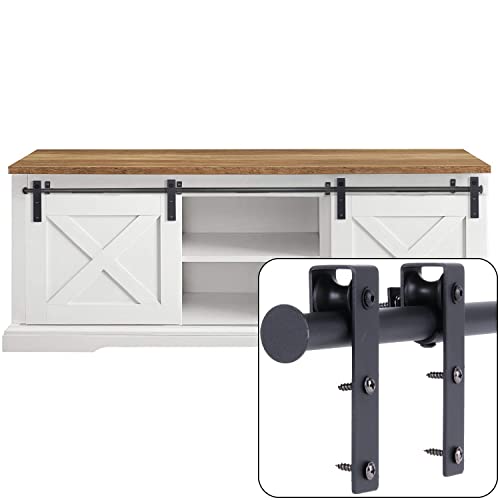 EGTink 150cm/5FT Schiebetürbeschlag Set,Mini Schiebetürsystem aus Kohlenstoffstahl komplettes Set mit Laufrollen,Laufschiene mit Rollen für TV-Ständer,Kleiner Kleiderschrank,Doppeltüren Schränke von EGTink