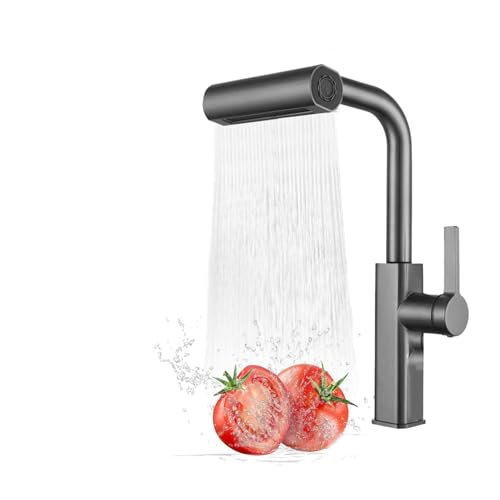 EGTink Küchenarmatur, Wasserfall, Küchenarmatur aus Edelstahl, 3 Modi, Küchenarmatur, drehbar um 360 °, mit herausziehbarer Brause, Hebel (Grau) von EGTink