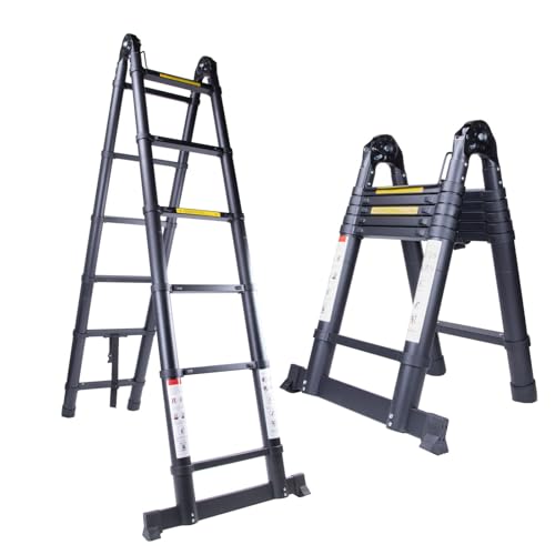 EGTink Teleskopleiter Klappleiter Aluminium, Tragbare Mehrzweckleiter mit Rutschfester Gummifüßen (2.2+2.2m) von EGTink