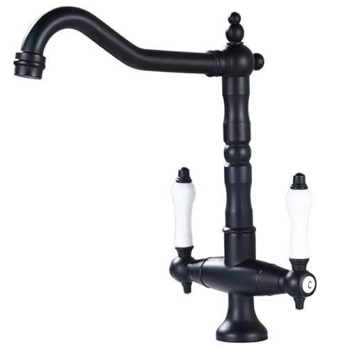 Wasserhahn Küche Antikes Schwarz,Hoch Waschtischarmatur Retro,Zweigriffmischer Badezimmer Waschbecken, Mischbatterie Hochdruck Küchenspüle Armatur,Spültischarmatur 360° Schwenkbar aus Messing von EGTink