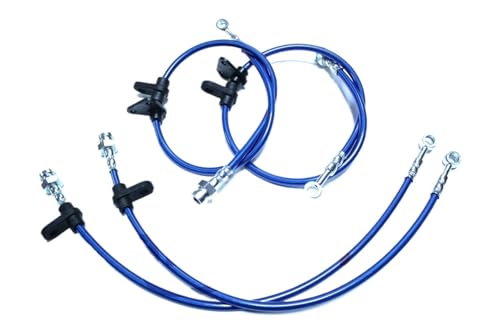 Auto-Bremsleitungen Edelstahlschlauch Bremsleitung Passend für Honda CR-X/CRX ED8ED9 88-91 Vorderrohr + Hinterrohr Rot und Blau(Blue) von EGUIAS