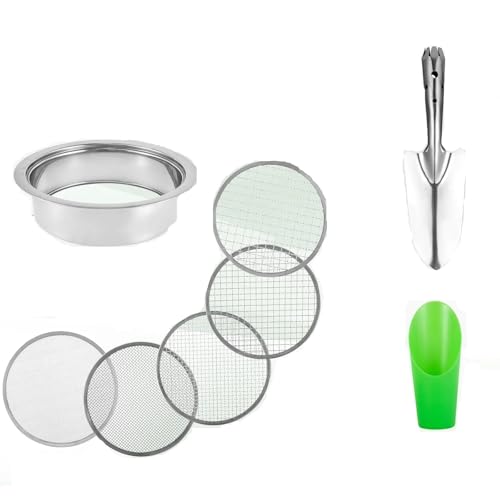 EGUIAS Handheld Seed Planter Gartenerde-Sieb-Set, Edelstahl, Bonsai-Steinsieb mit 5 auswechselbaren Filtermaschengrößen(A) von EGUIAS