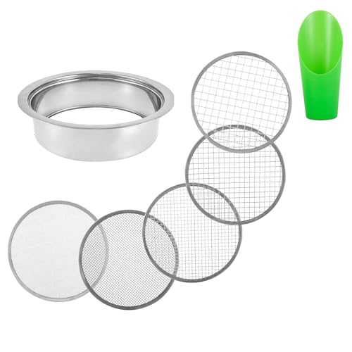 EGUIAS Handheld Seed Planter Gartenerde-Sieb-Set, Edelstahl, Bonsai-Steinsieb mit 5 auswechselbaren Filtermaschengrößen(B) von EGUIAS