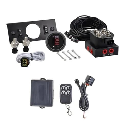 EGUIAS Luftfeder Luftpumpen Universal Air Ride Suspension Dual Display Druckmesser Mit Magnetventil & Fernbedienung & Panel Schiff Typ Schalter KIT(Complete White) von EGUIAS