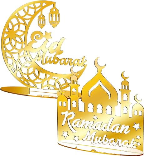 EGuangwiua 2Stück Ramadan Tisch Tafelaufsatz Party Tisch Dekoration Eid Mubarak Acryl Ornament Ramadan Mond Stern Schloss Tischplatte Dekor Eid Mubarak Ramadan Islamisches Fest Party Zubehör von EGuangwiua