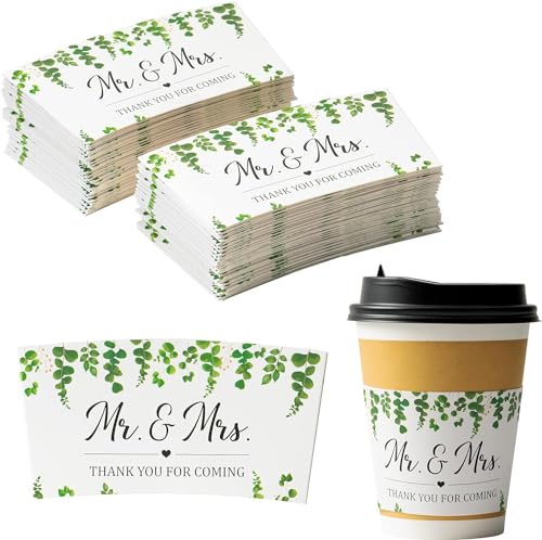 EGuangwiua Hochzeit Eukalyptus-Grün Kaffeebecher-Hüllen - 50 Stück Getränke Kaffee Tee Becher-Hüllen Einweg Grün Kraftpapier Becherhalter 12oz 16oz Kaffee Kalte Getränke Getränkebecher Hochwertige von EGuangwiua