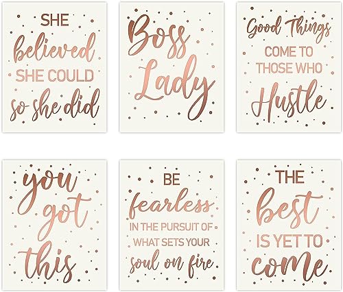 EGuangwiua 6Stück Chef Dame Poster Wandkunst Rose Gold Inspirierend Zitat Kunstdruck Minimalistisch Poster für Mädchen Frauen Schlafzimmer Schlafsaal Büro Dekoration Geburtstag Weihnachten Geschenk von EGuangwiua