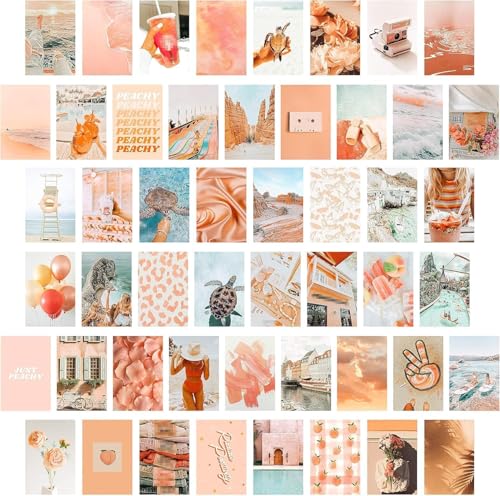 EGuangwiua 50 Stk. Pfirsichstrandästhetik Bild für Wandcollage, 50 Set 4x6 Zoll, Boho-Stil Collage-Druckkit, Türkise Zimmerdeko für Mädchen, Wandkunstdruck für Zimmer, Dorm Fotodisplay, VSCO Poster von EGuangwiua