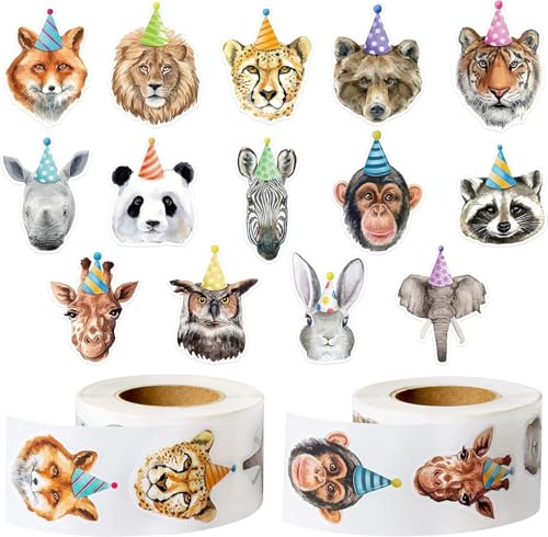 EGuangwiua 1000 Stück Realistische Tier Geburtstagsaufkleber - Safari-Tier Design, Glänzend, Multicolor, Einmalgebrauch, Indoor, Aufkleber, Sticker von EGuangwiua