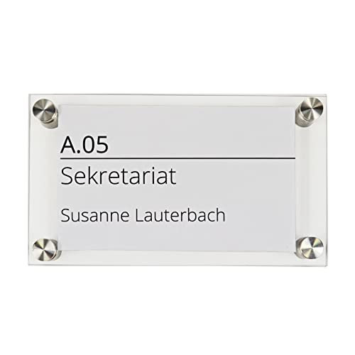 EH Design Türschild aus Acryl 18 x 27 cm, klare Abdeckung, Büroschild zum selbst beschriften, Infoschild für Wandmontage (Silber) von EH Design